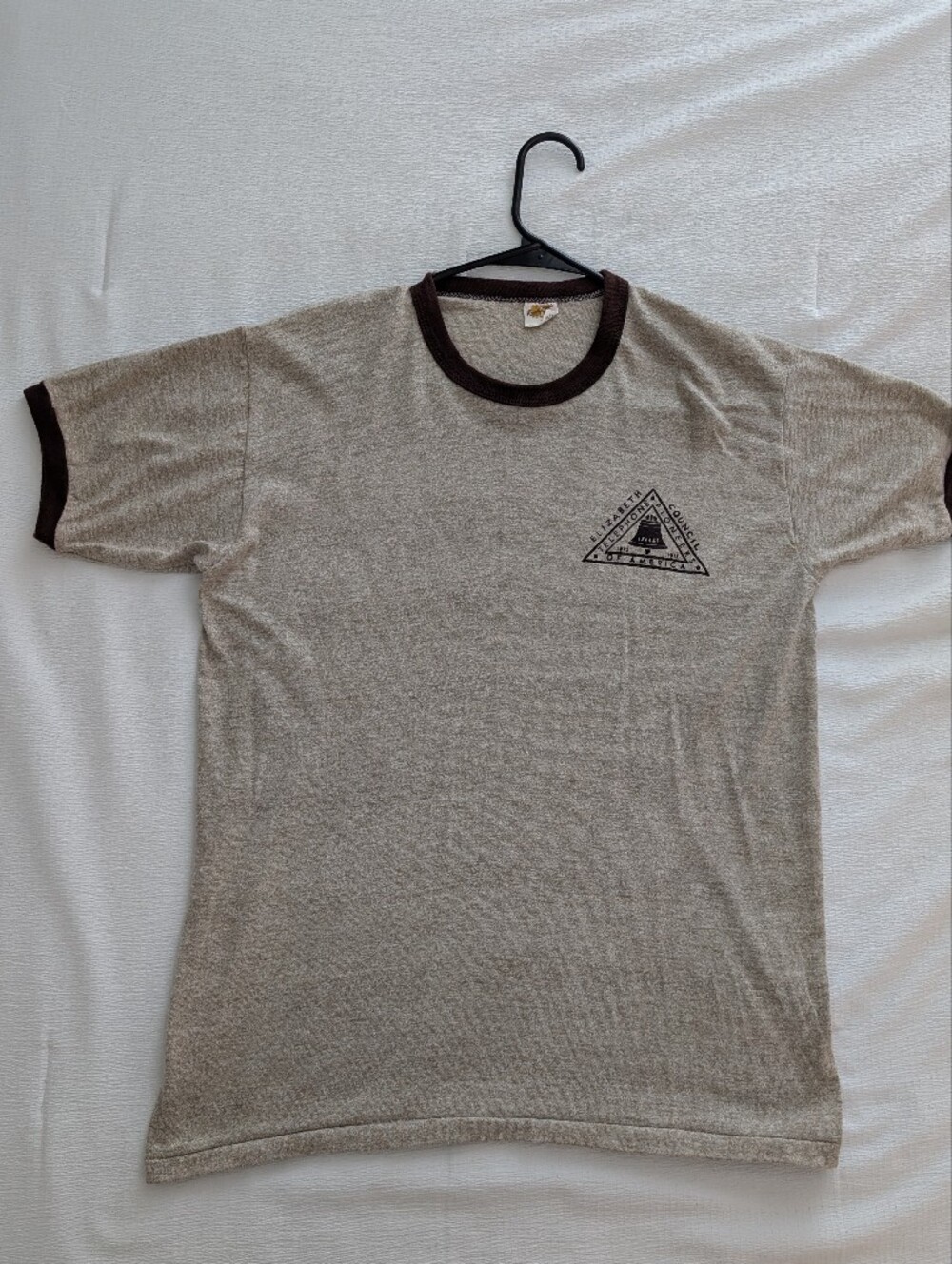Russell Athletic Men’s Ringer T-Shirt in Heather Tan with Brown Trim